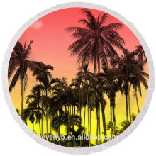 modèle de plage de palmiers tropicaux avec des glands serviette de plage ronde RBT-074